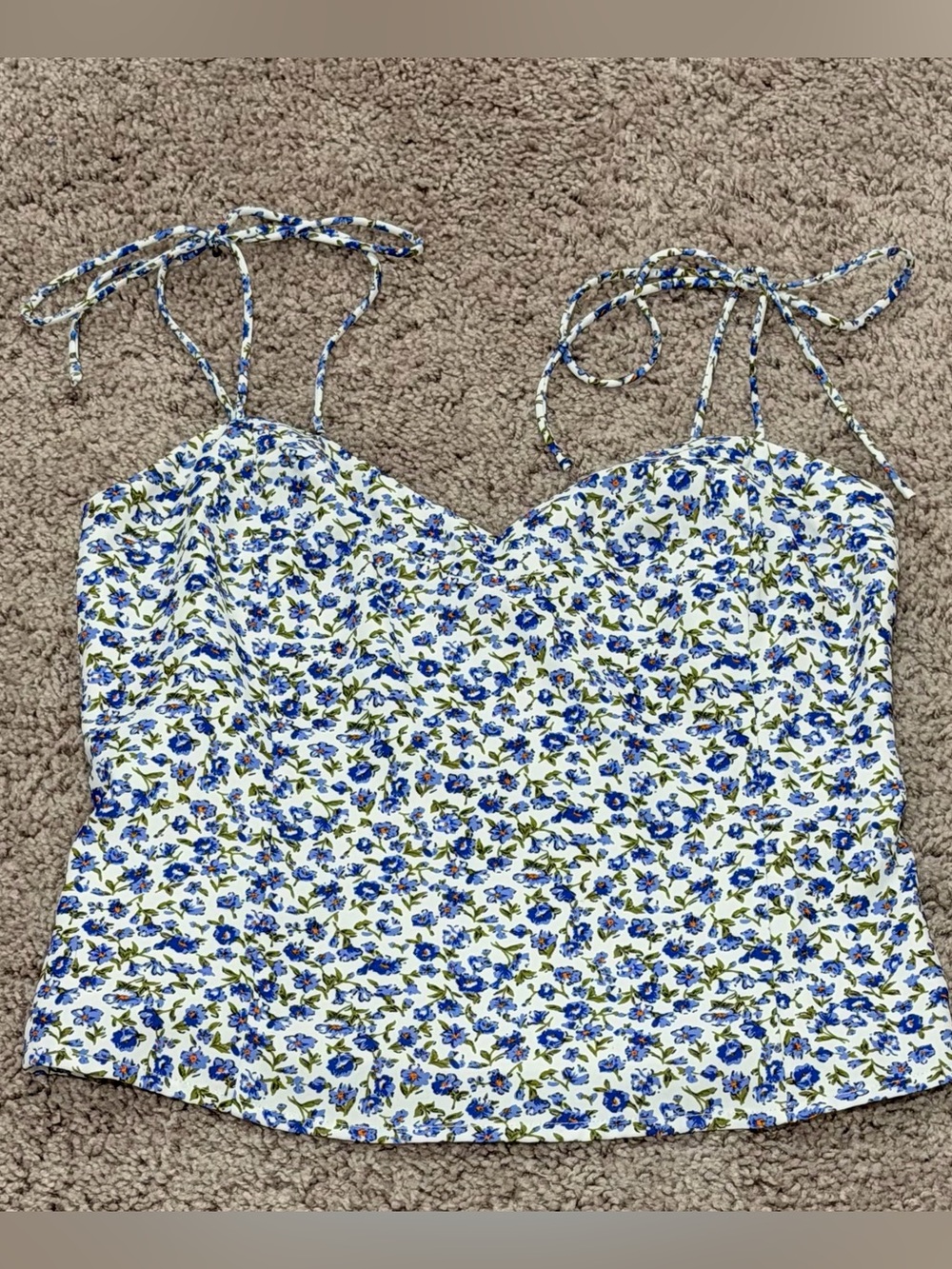 Women’s Floral Tie-Strap Crop Top - Blue/White